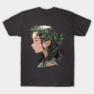 Cartoon Style Portrait - Young Woman with leafy hair T-Shirt